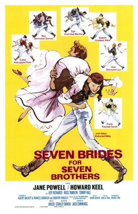 Seven Brides for Seven Brothers - poster with all the women slung over the men's shoulders