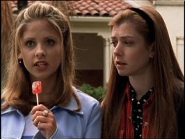 Willow eyes up Buffy's lollipop in Nightmares